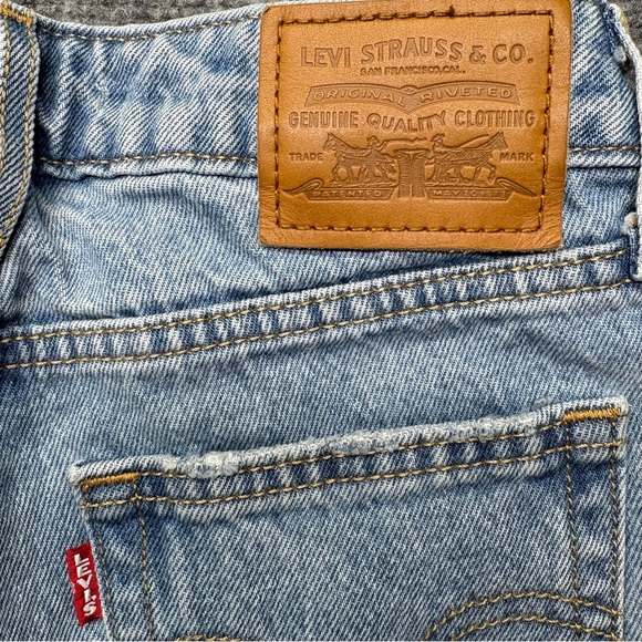 Levis Premium Jeans Women 23x29 Blue Low Loose Wide Baggy Big E Denim Distressed - Picture 3 of 16